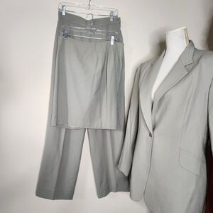 VTG Georgiou Womens Blazer Pant Skirt Set Suit Sizes 10 & 12 Gray Worsted Wool